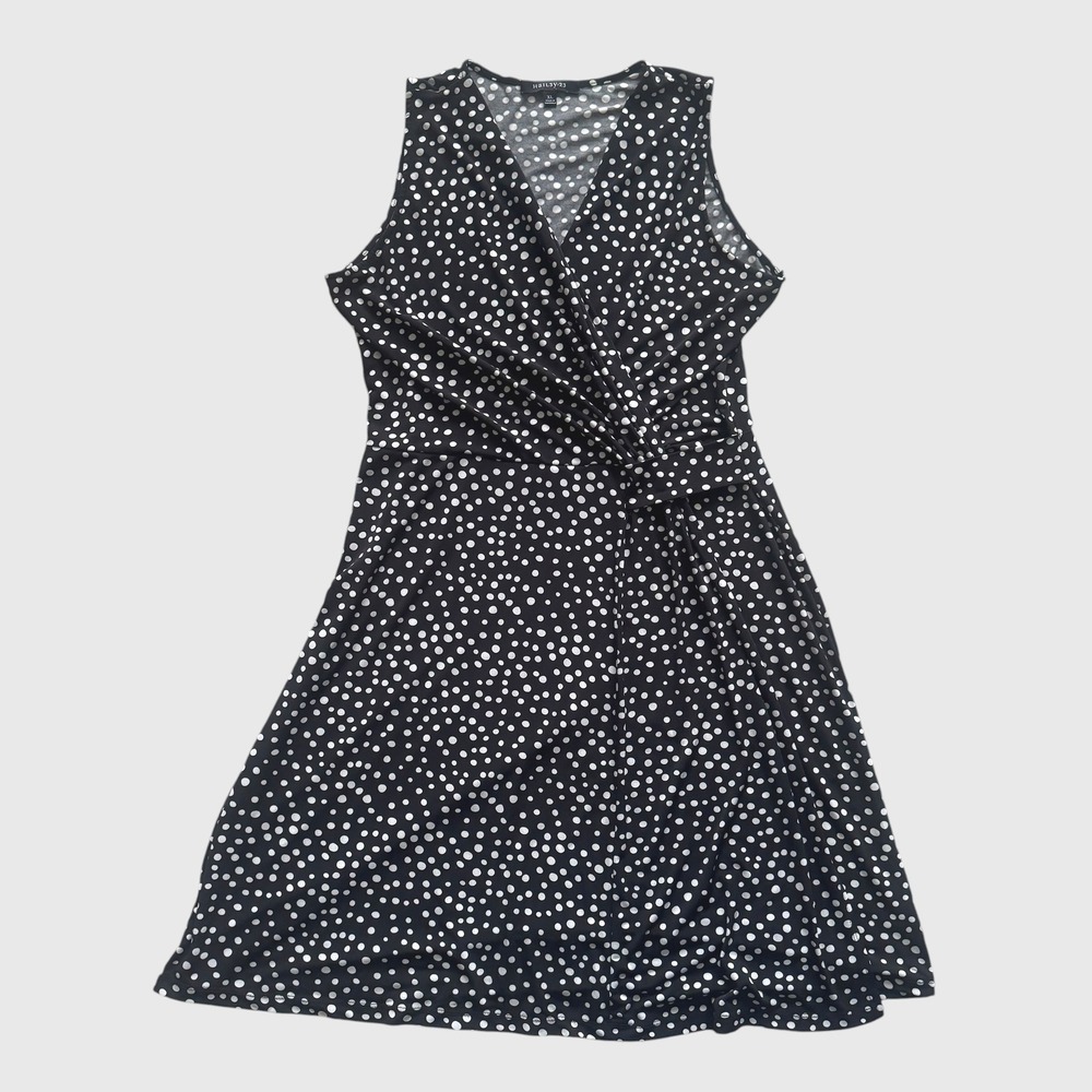 Hail3y:23 Black White Polka Dot Faux Wrap Jersey Dress L XL pinup rockability